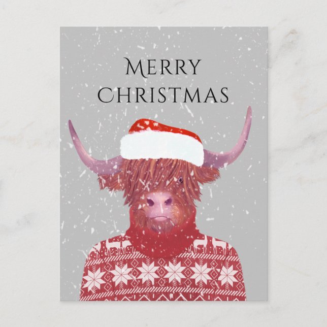  Santa Orange Highland Cow Merry Christmas   Postcard (Front)