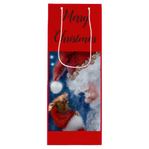 Santa Orangutan Christmas Wine Gift Bag