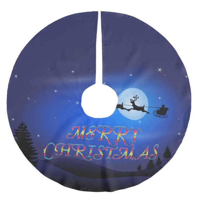 Santa over a Blue Moon Brushed Polyester Tree Skirt (Front)