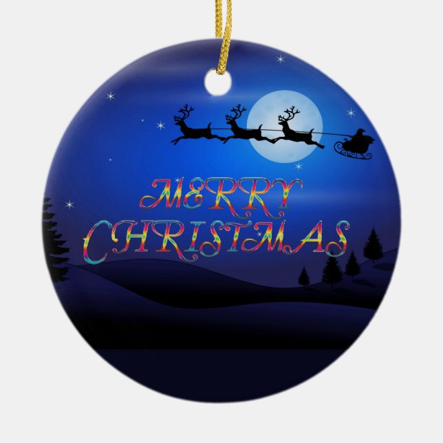 Santa over a Blue Moon Ceramic Tree Decoration (Front)