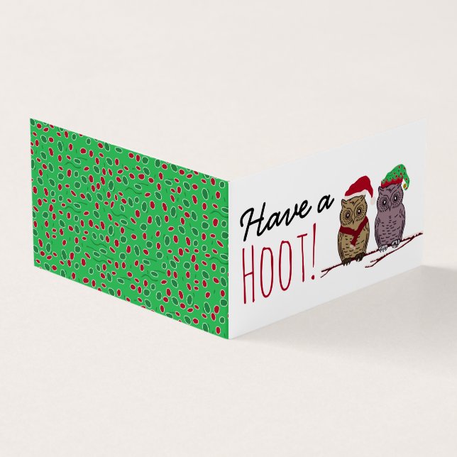 Santa Owl and Elf Owl, Family Photo Christmas Card (Outside)