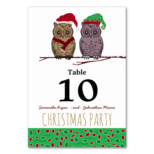 Santa Owl and Elf Owl Table Number (Front)