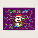 Santa owl & Christmas lights<br><div class="desc">Sweet,  funny and custmizable  Santa owl tangled in rainbow Christmas lights.</div>
