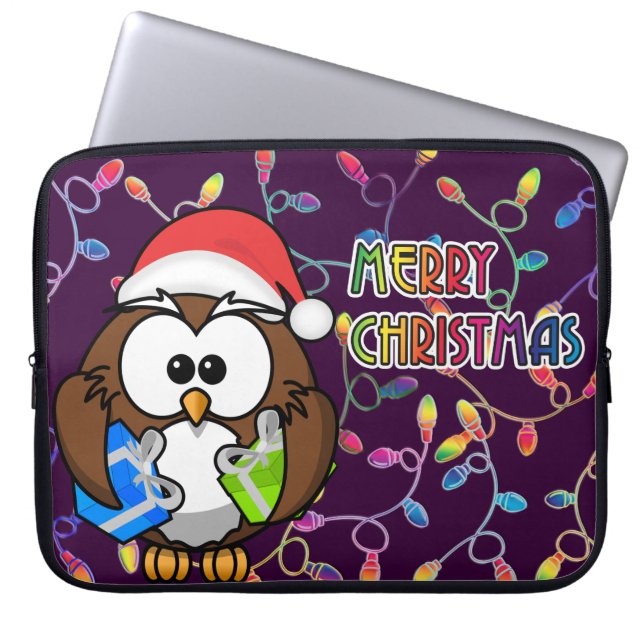 Santa owl & Christmas lights Laptop Sleeve (Front)