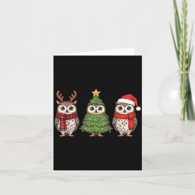 Santa Owl Christmas Tree Owl Lover Animal Xmas Paj Card (Front)