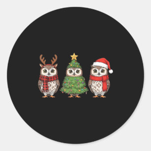 Santa Owl Christmas Tree Owl Lover Animal Xmas Paj Classic Round Sticker