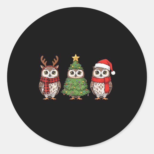 Santa Owl Christmas Tree Owl Lover Animal Xmas Paj Classic Round Sticker (Front)