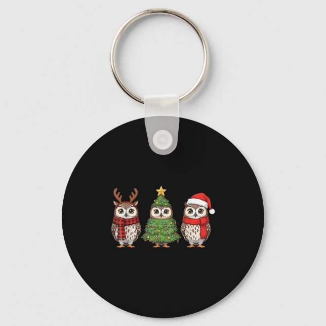 Santa Owl Christmas Tree Owl Lover Animal Xmas Paj Key Ring (Front)