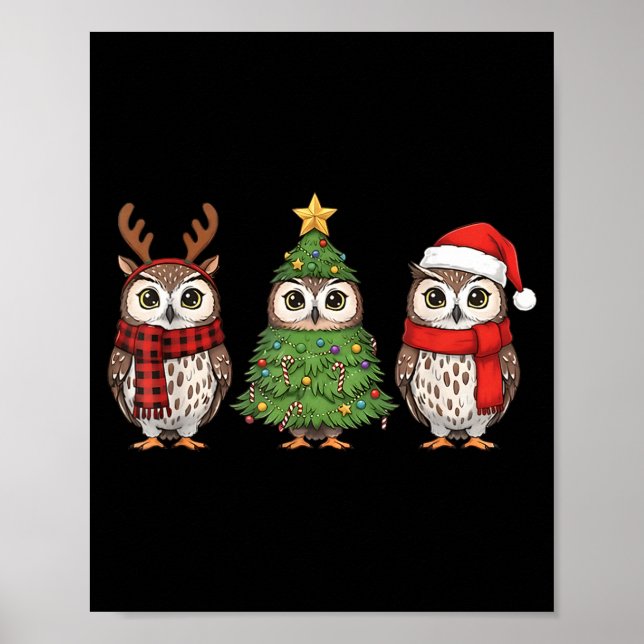 Santa Owl Christmas Tree Owl Lover Animal Xmas Paj Poster (Front)