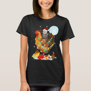 Santa Owl Riding Chicken Reindeer Christmas Lights T-Shirt