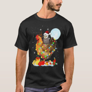 Santa Owl Riding Chicken Reindeer Christmas Lights T-Shirt