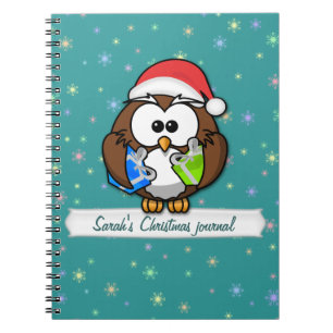 Santa owl spiral notebook