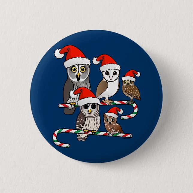 Santa Owls 6 Cm Round Badge (Front)