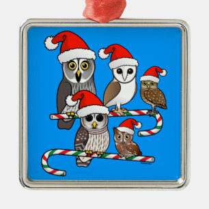 Santa Owls Metal Tree Decoration