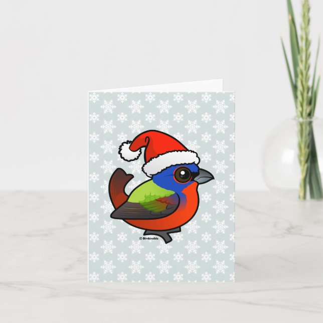 Santa Painted Bunting Holiday Card (Front)