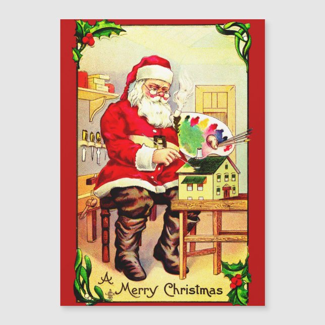 Santa Paints a Doll House Holiday Card (Front)