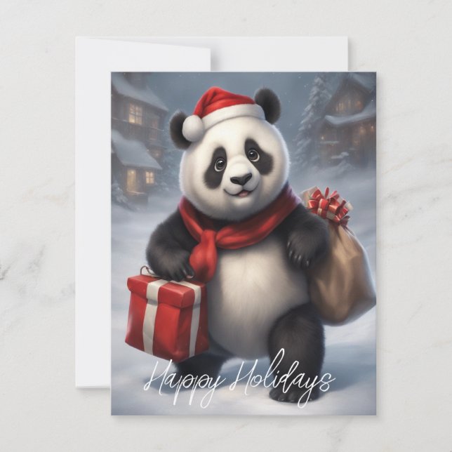 Santa Panda Bear Holiday Card (Front)