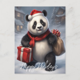 Santa Panda Bear Holiday Postcard