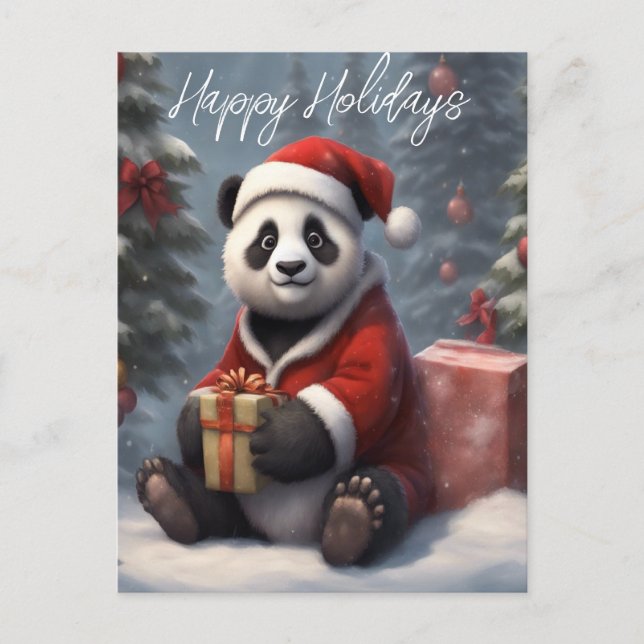 Santa Panda Bear Holiday Postcard (Front)