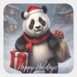 Santa Panda Bear Square Sticker