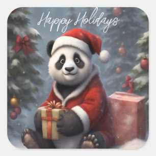 Santa Panda Bear Square Sticker