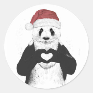 Santa panda classic round sticker
