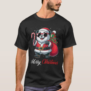 Santa Panda Sunglasses Candy Cane Merry Christmas T-Shirt