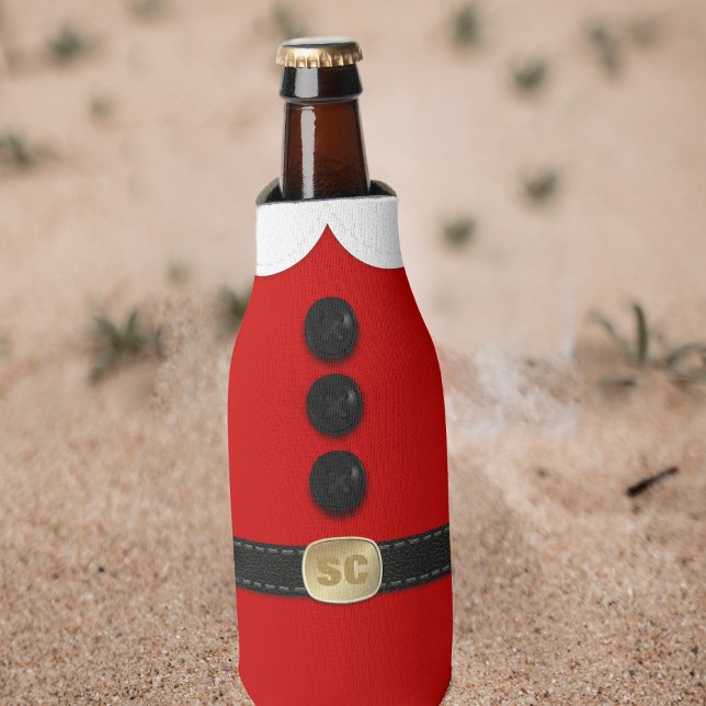 Santa Party Red Elf Costume Christmas in July Bottle Cooler (For Christmas in July (and the one in December) Just add your initials to his belt!)
