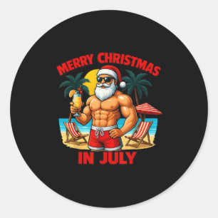 Santa Party Summer Vacation On The Beach Christmas Classic Round Sticker