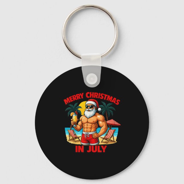Santa Party Summer Vacation On The Beach Christmas Key Ring (Front)