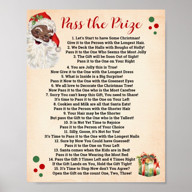 Santa Pass the Prize Poem Christmas Game Sign (Front)