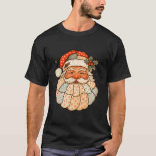 Santa Patchwork Merry Christmas Xmas Vibes Mistlet T-Shirt