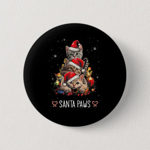 Santa Paw And Claw Santa Cat Christmas Tree Lights 6 Cm Round Badge