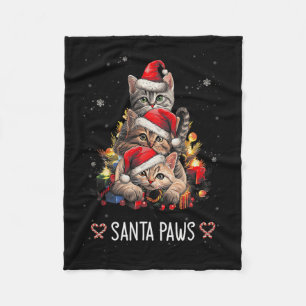 Santa Paw And Claw Santa Cat Christmas Tree Lights Fleece Blanket