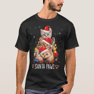 Santa Paw And Claw Santa Cat Christmas Tree Lights T-Shirt