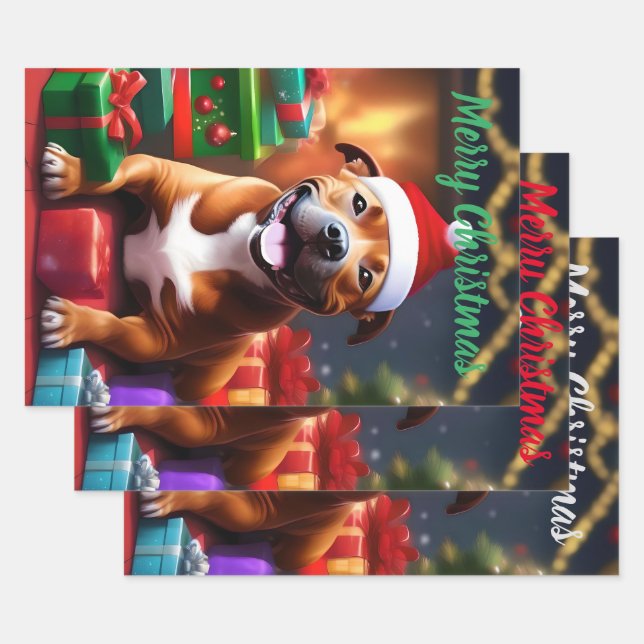 "Santa Paws: A Staffy’s Festive Surprise"   Wrapping Paper Sheet (Set)
