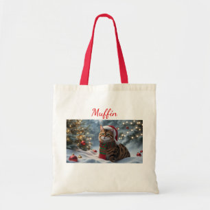 Santa Paws Bengal Cat Christmas Personalised  Tote Bag