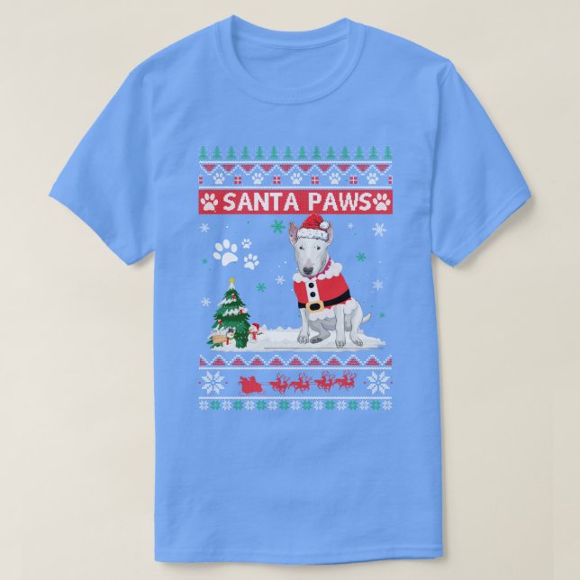 Santa Paws Bull Terrier Merry Christmas Dog Funny  T-Shirt (Design Front)
