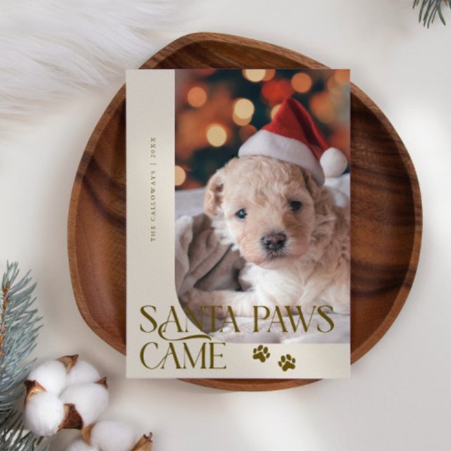 Santa Paws Came Dog Photo Beige Christmas Holiday Card (Creator Uploaded)