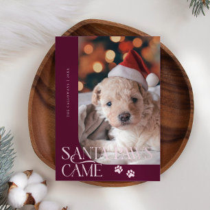 Santa Paws Came Dog Photo Cranberry Christmas Holiday Card
