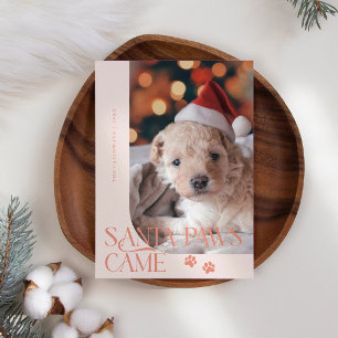 Santa Paws Came Dog Photo Peach Christmas Holiday Card