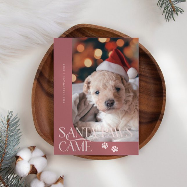 Santa Paws Came Dog Photo Pink Christmas Holiday Card (Creator Uploaded)