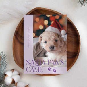 Santa Paws Came Dog Photo Purple Christmas Holiday Card