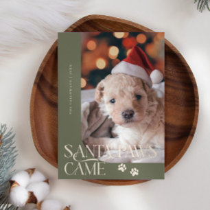 Santa Paws Came Dog Photo Sage Green Christmas Holiday Card