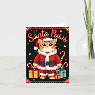 Santa Paws Cat Santa Hat Christmas Kitten Xmas Ugl Card