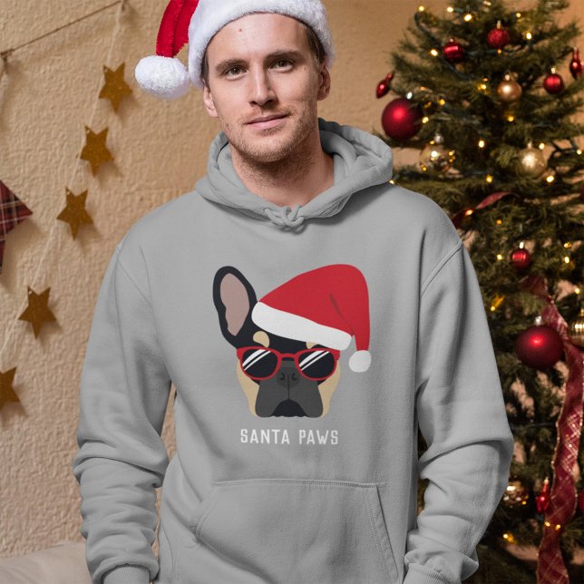 Santa Paws Christmas Black Tan French Bulldog Hoodie (Creator Uploaded)