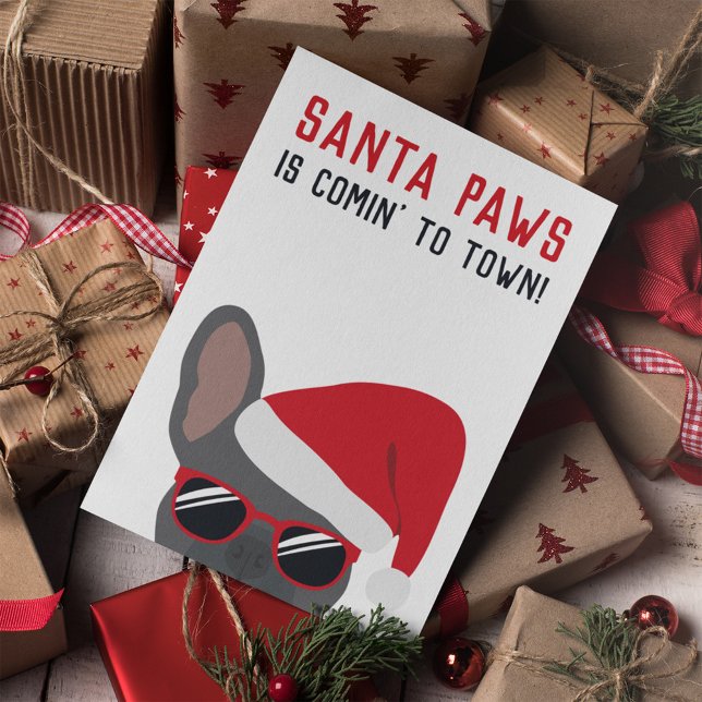 Santa Paws Christmas Blue French Bulldog Card (Creator Uploaded)