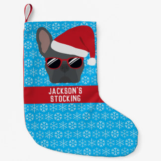 Santa Paws Christmas Blue French Bulldog Small Christmas Stocking