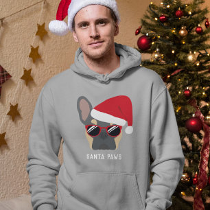 Santa Paws Christmas Blue Tan French Bulldog Hoodie