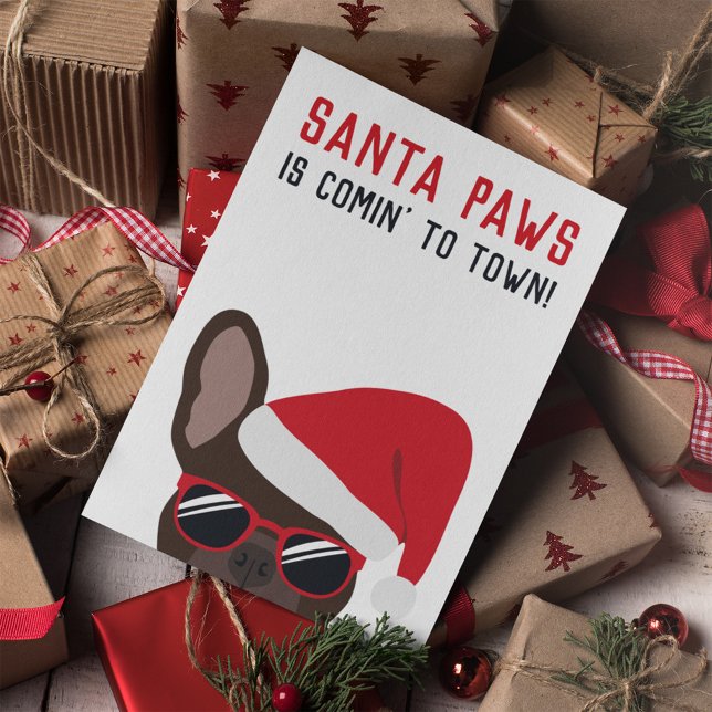 Santa Paws Christmas Brown French Bulldog Card (Creator Uploaded)